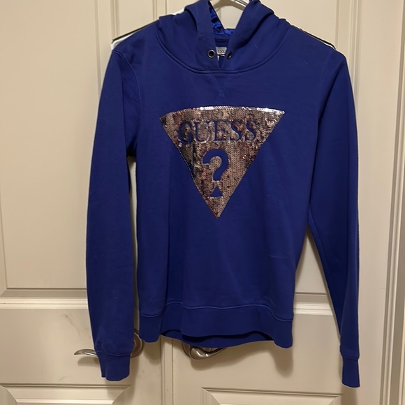 Guess Sequin Logo Hoodie in Royal Blue sz. S - Picture 1 of 5